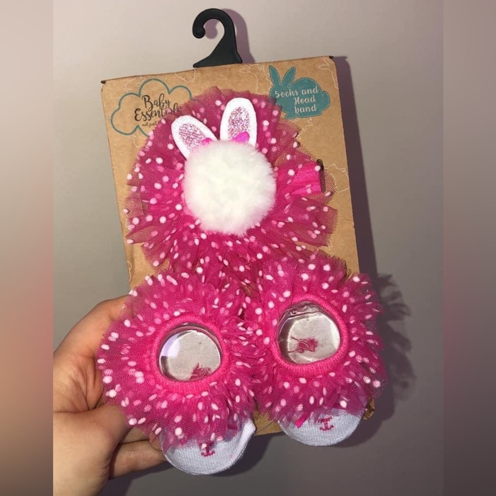 New Baby Essentials Easter headband hair bow and sock bootie set